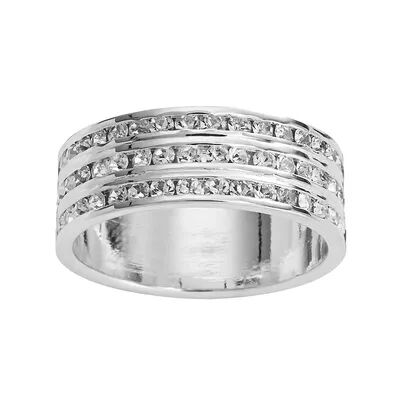 Traditions Jewelry Company Traditions Silver Plate Crystal Multirow Ring, Women's, Size: 7, White