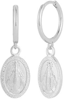 Sunkissed Sterling Saint Mary Oval Coin Hoop Drop Earrings, Women's, Silver