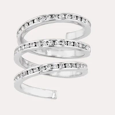 Traditions Jewelry Company Fine Silver Plated Crystal Accent Three Row Spiral Ring, Women's, Size: 9, White