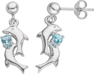 Jewelry for Trees Platinum Over Silver Blue Cubic Zirconia Dolphin Stud Earrings, Women's