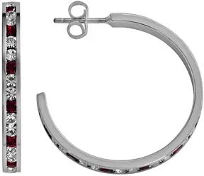 Traditions Jewelry Company Sterling Silver Red & White Crystal Hoop Earrings, Women's, Multicolor