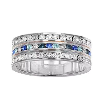 Traditions Jewelry Company Colorful Crystal Accent Three Row Channel Set Ring, Women's, Size: 8, Blue
