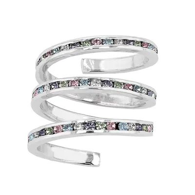 Traditions Jewelry Company Fine Silver Plated Colorful Crystal Accent Three Row Spiral Ring, Women's, Size: 5, Multicolor