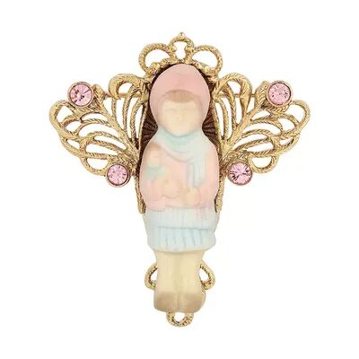 1928 14k Gold Dipped Porcelain Doll Pin, Women's, Pink