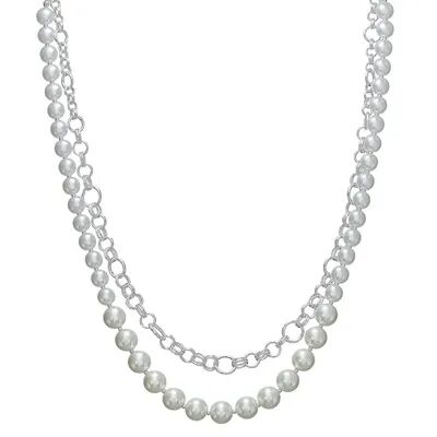 Napier Silver Tone Simulated Pearl Double-Strand Necklace, Women's