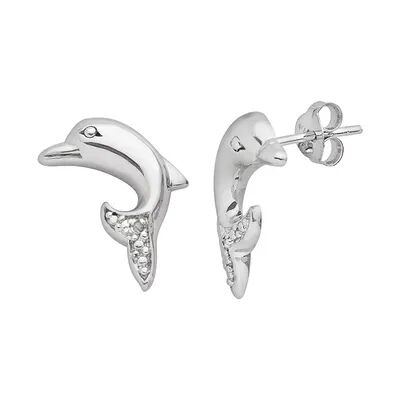 Jewelry for Trees Platinum Over Silver Cubic Zirconia Dolphin Stud Earrings, Women's, Grey