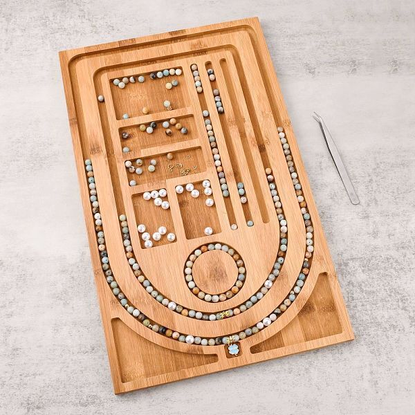 Wooden Bead Design Boards, Necklace Design Board, DIY Beading Jewelry Making Tray, Rectangle, Camel, 45.5x28x1.5cm - Beadpark.com