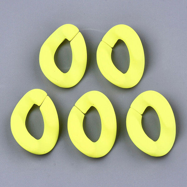 Opaque Spray Painted Acrylic Linking Rings, Fluorescence, Quick Link Connectors, for Curb Chains Making, Unwelded, Twist, Yellow, 29x20.5x6mm, Inner Diameter: 8x16mm - Beadpark.com