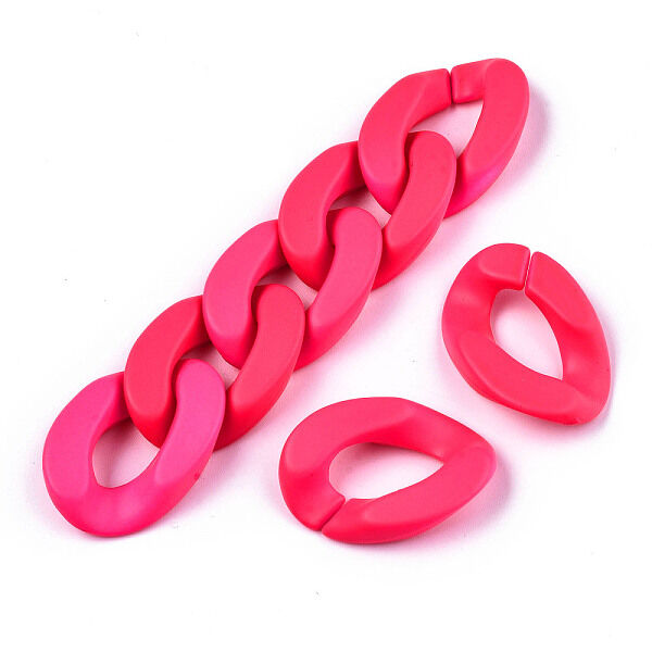 Opaque Spray Painted Acrylic Linking Rings, Fluorescence, Quick Link Connectors, for Curb Chains Making, Unwelded, Twist, Deep Pink, 29x20.5x6mm, Inner Diameter: 8x16mm - Beadpark.com