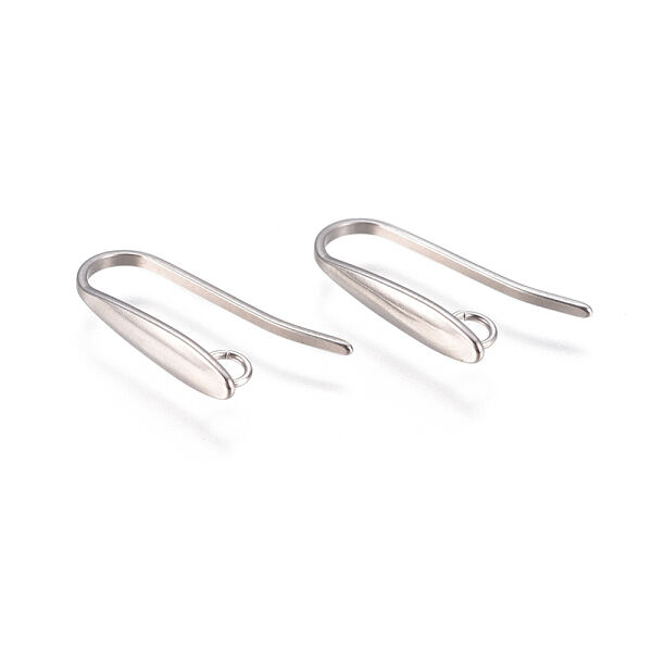 304 Stainless Steel Earring Hooks, with Horizontal Loop, Stainless Steel Color, 19x3mm, Hole: 2.5mm, Pin: 0.7x1mm - Beadpark.com