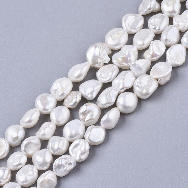 Natural Baroque Pearl Keshi Pearl Beads Strands, Cultured Freshwater Pearl, Nuggets, Floral White, 8~12x7~9x4~6mm, Hole: 0.8mm, about 40~42pcs/strand, 14.96 inch(38cm) - Beadpark.com