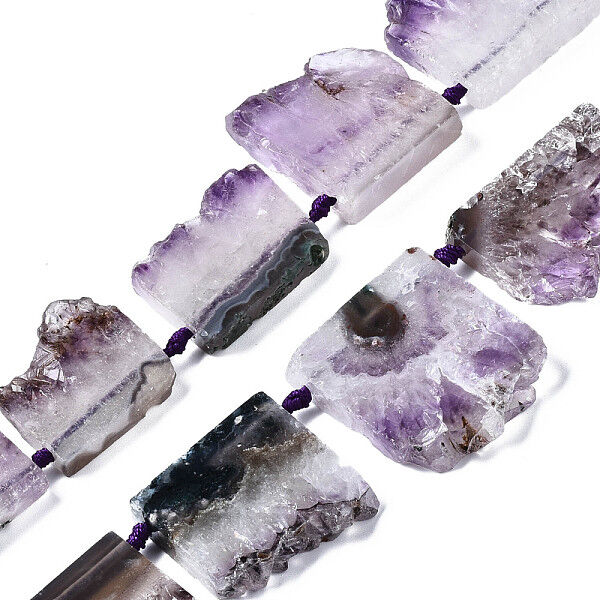 Natural Druzy Amethyst Beads Strands, Rectangle, 30~44.5x20~47x7~11mm, Hole: 1.8mm, about 9~10pcs/strand, 15.75''~16.34''(40cm~41.5cm) - Beadpark.com