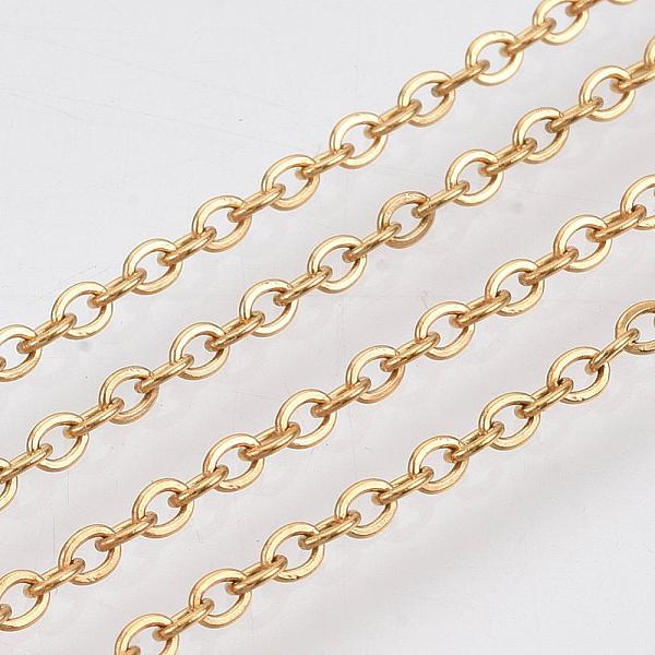 304 Stainless Steel Cable Chains, Soldered, with Spool, Flat Oval, Golden, 3x2x0.5mm, about 164.04 Feet/roll(50m/roll) - Beadpark.com
