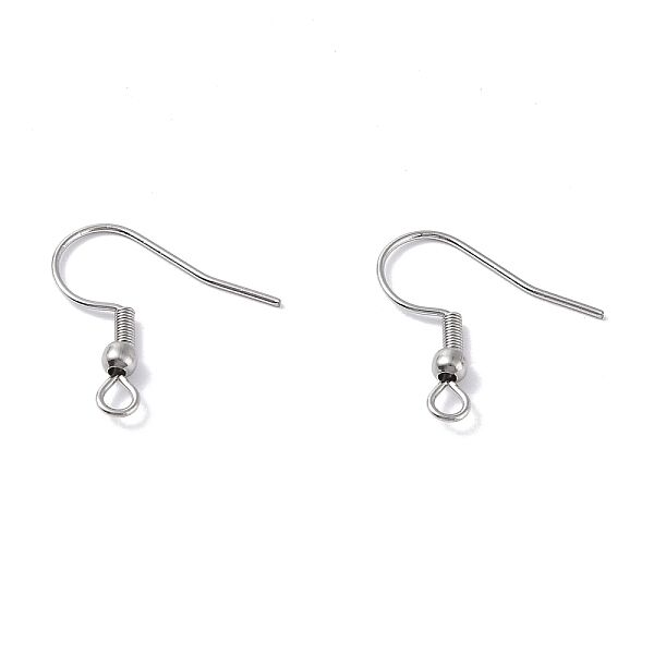 316 Surgical Stainless Steel Earring Hooks, Ear Wire, with Horizontal Loop, 20x19.5mm, Hole: 2mm, Pin: 0.7mm - Beadpark.com