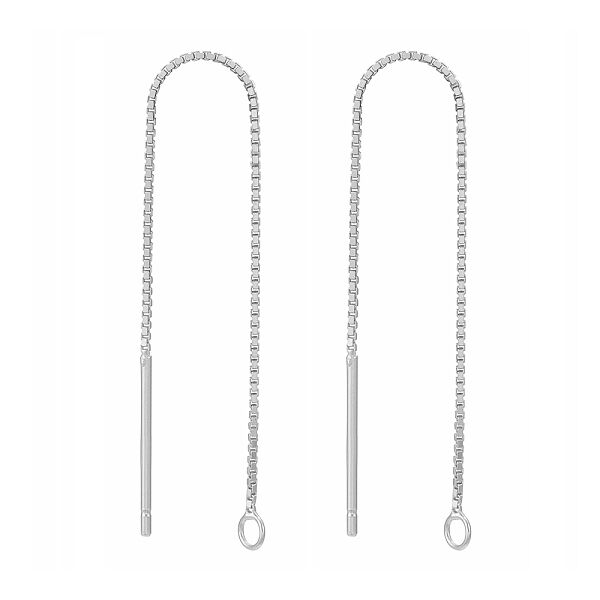 925 Sterling Silver Stud Earring Findings, Ear Threads, Box Chains, Platinum, 68~70x0.65mm, Hole: 1~2mm - Beadpark.com