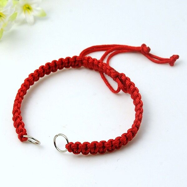 Nylon DIY Bracelet Making, with Brass Rings, Platinum, Red, 140~175x4~7.5mm - Beadpark.com