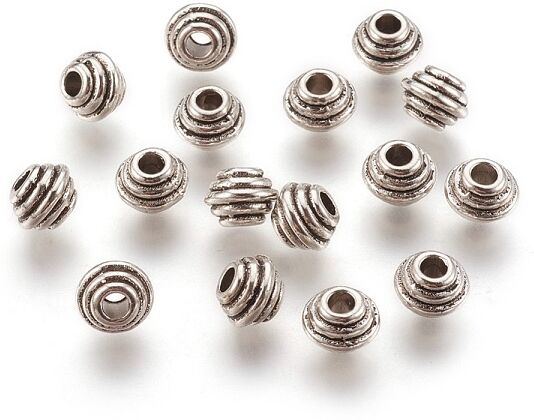 Tibetan Style Alloy Spacer Beads, Rondelle, Lead Free & Nickel Free & Cadmium Free, Antique Silver, 5x6.5mm, Hole: 2.5mm - Beadpark.com