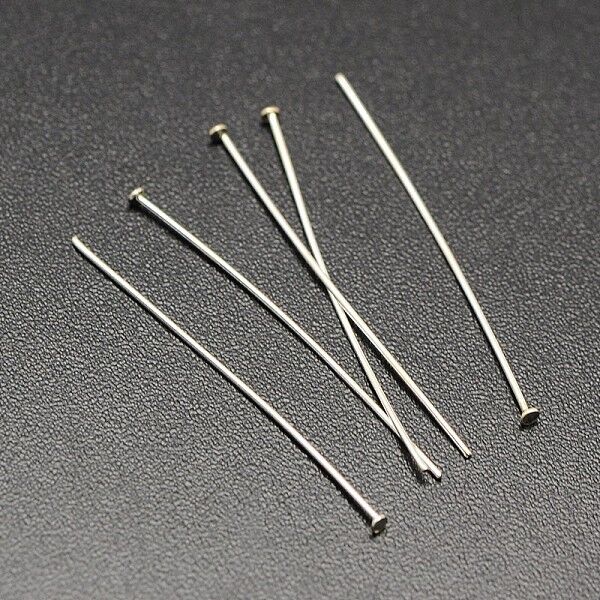 925 Sterling Silver Flat Head Pins, Silver, 30x0.5mm, Head: 1.5mm - Beadpark.com