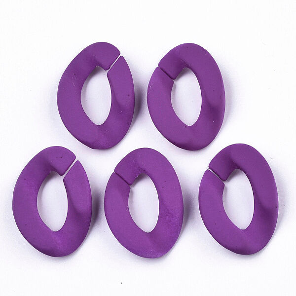 Opaque Spray Painted Acrylic Linking Rings, Fluorescence, Quick Link Connectors, for Curb Chains Making, Unwelded, Twist, Purple, 29x20.5x6mm, Inner Diameter: 8x16mm - Beadpark.com
