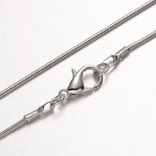 Brass Round Snake Chain Necklaces, Platinum, 15.7 inch~16 inch - Beadpark.com