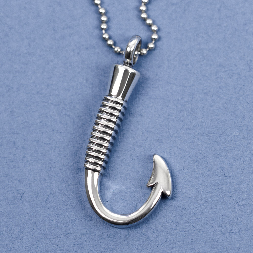Perfect Memorials Fish Hook Stainless Steel Cremation Jewelry - Engravable