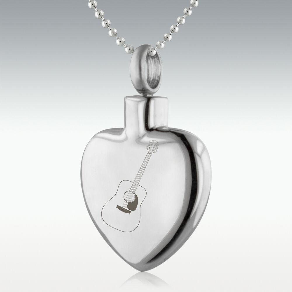 Perfect Memorials Acoustic Guitar Heart Stainless Steel Cremation Jewelry