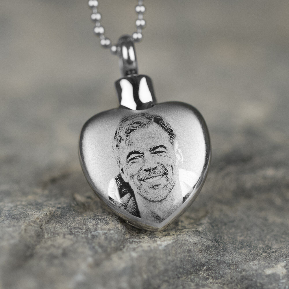 Perfect Memorials Photo Heart Stainless Steel Cremation Jewelry - Engravable