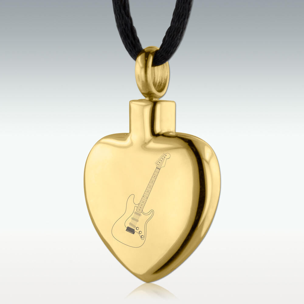 Perfect Memorials Gold Electric Guitar Heart Stainless Steel Cremation Jewelry