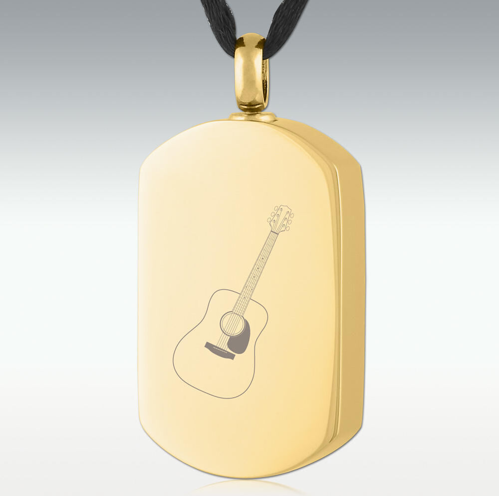 Perfect Memorials Gold Acoustic Guitar Dog Tag Stainless Steel Cremation Jewelry