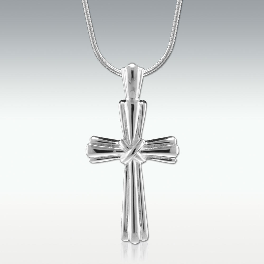 Perfect Memorials Stalked Cross Sterling Silver Cremation Jewelry - Engravable