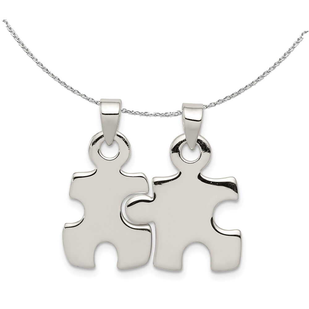 The Black Bow Silver, Set of 2, Polished Puzzle Piece Pendants Necklace - 18 In