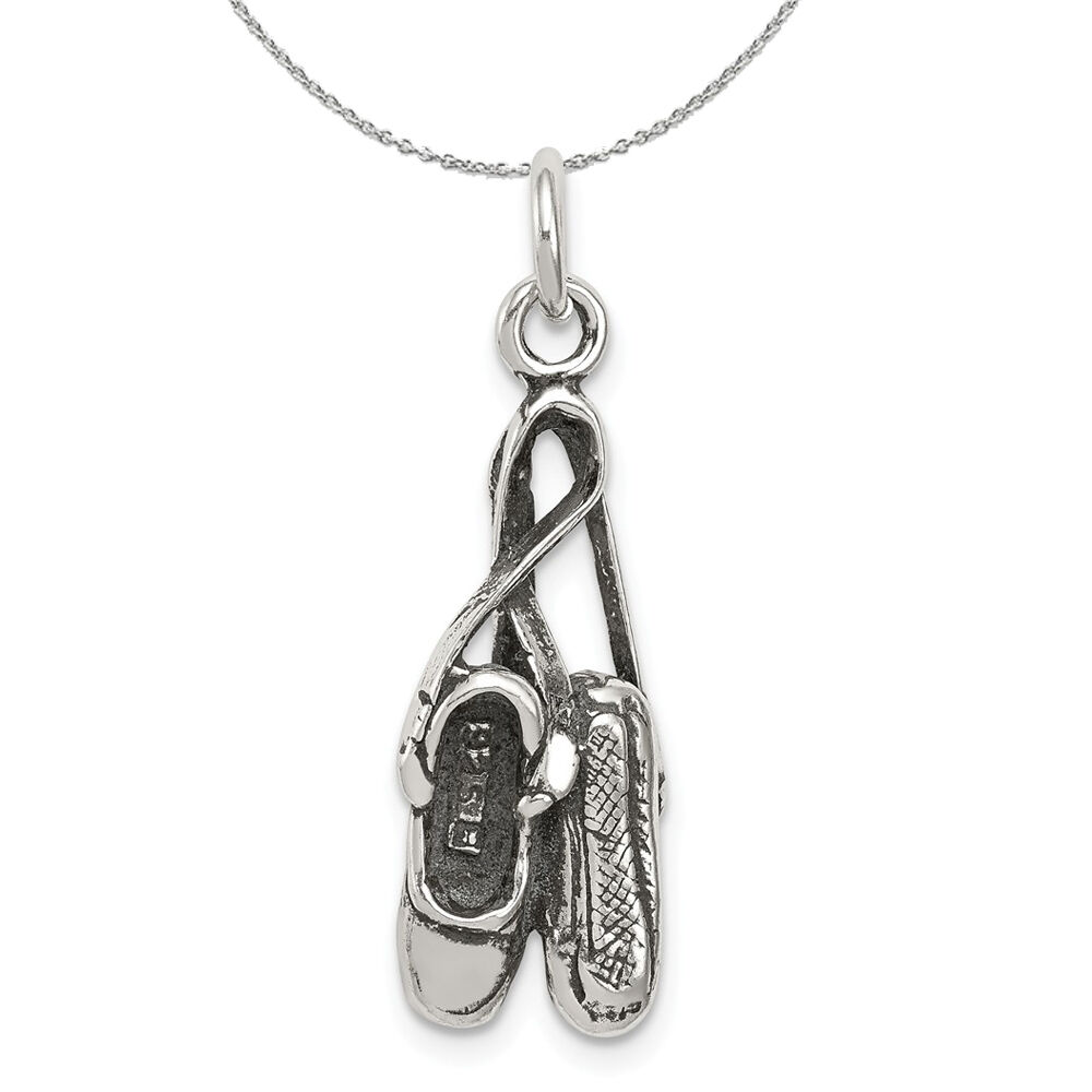 The Black Bow Sterling Silver Antiqued Ballet Shoes Necklace - 20 Inch
