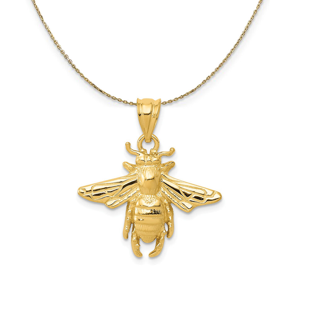 The Black Bow 14k Yellow Gold 2D Honey Bee Necklace - 24 Inch