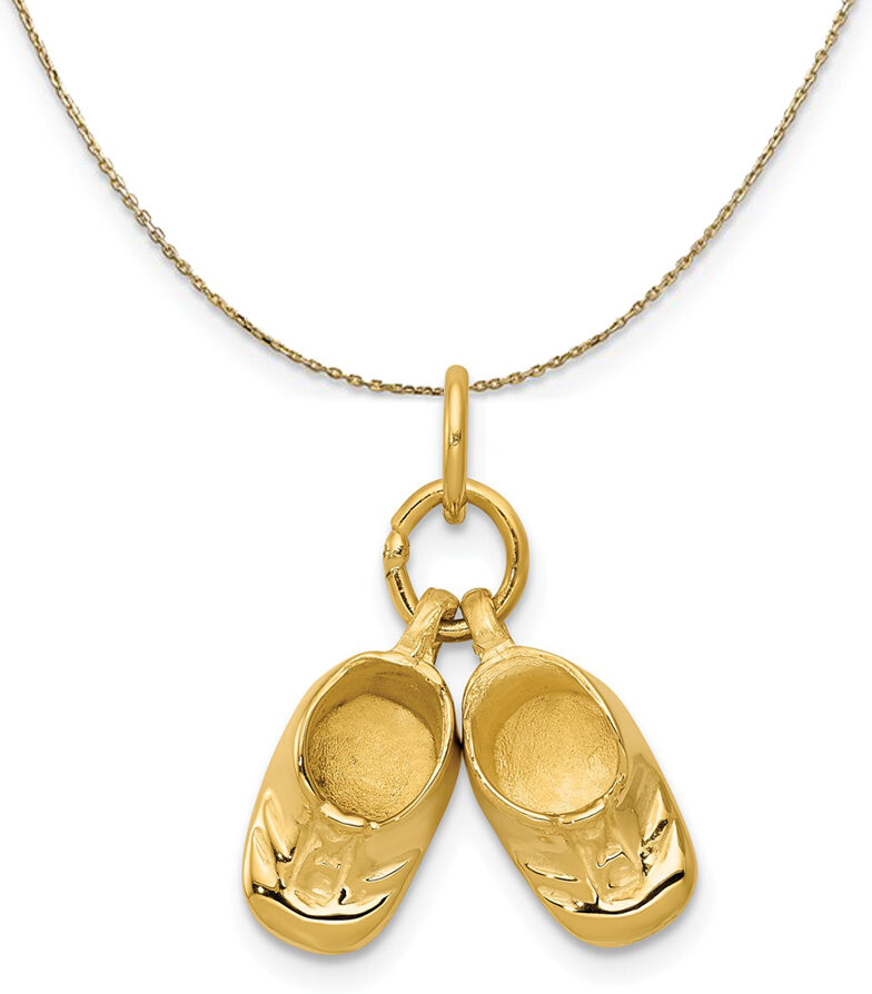 The Black Bow 14k Yellow Gold Polished Baby Shoes Necklace - 18 Inch