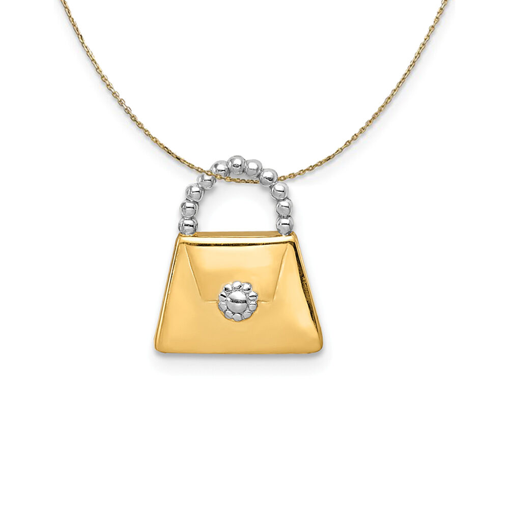 The Black Bow 14k Yellow Gold & Rhodium Purse Slide Necklace - 18 Inch