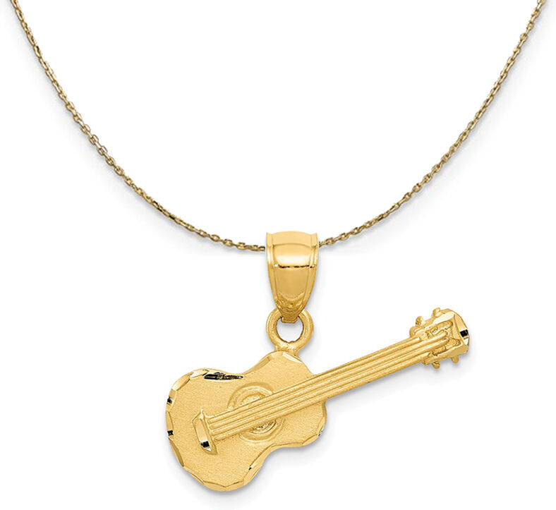 The Black Bow 14k Yellow Gold Diamond Cut 2D Acoustic Guitar Necklace - 24 Inch