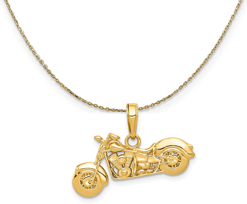 The Black Bow 14k Yellow Gold 3D Motorcycle Necklace - 20 Inch