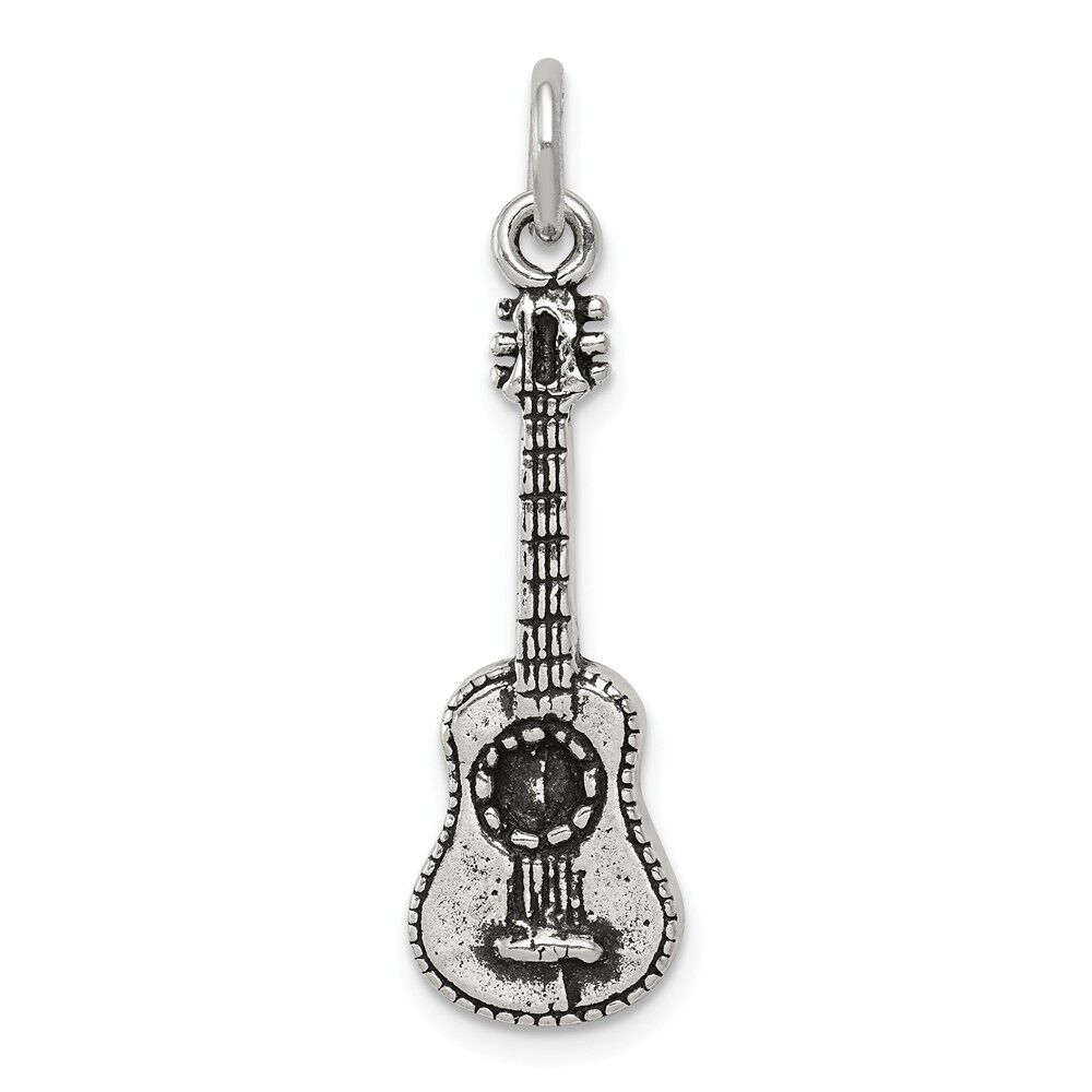 The Black Bow Sterling Silver 3D Antiqued Acoustic Guitar Pendant