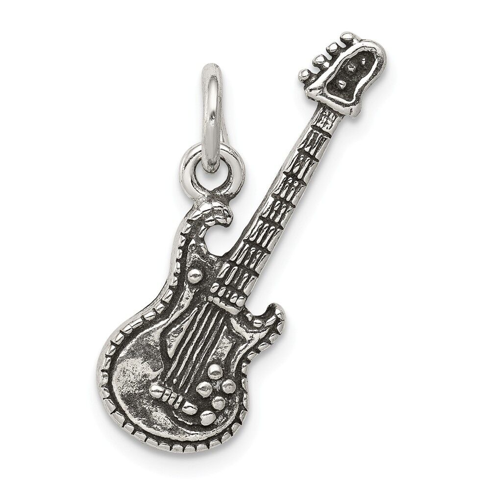 The Black Bow Sterling Silver 3D Antiqued Electric Guitar Pendant