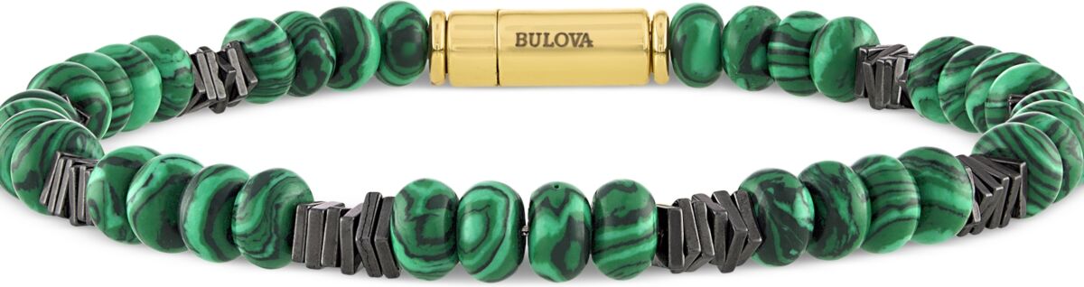 Bulova Men's Marine Star Malachite Beaded Bracelet in 14k Gold-Plated Sterling Silver - Na