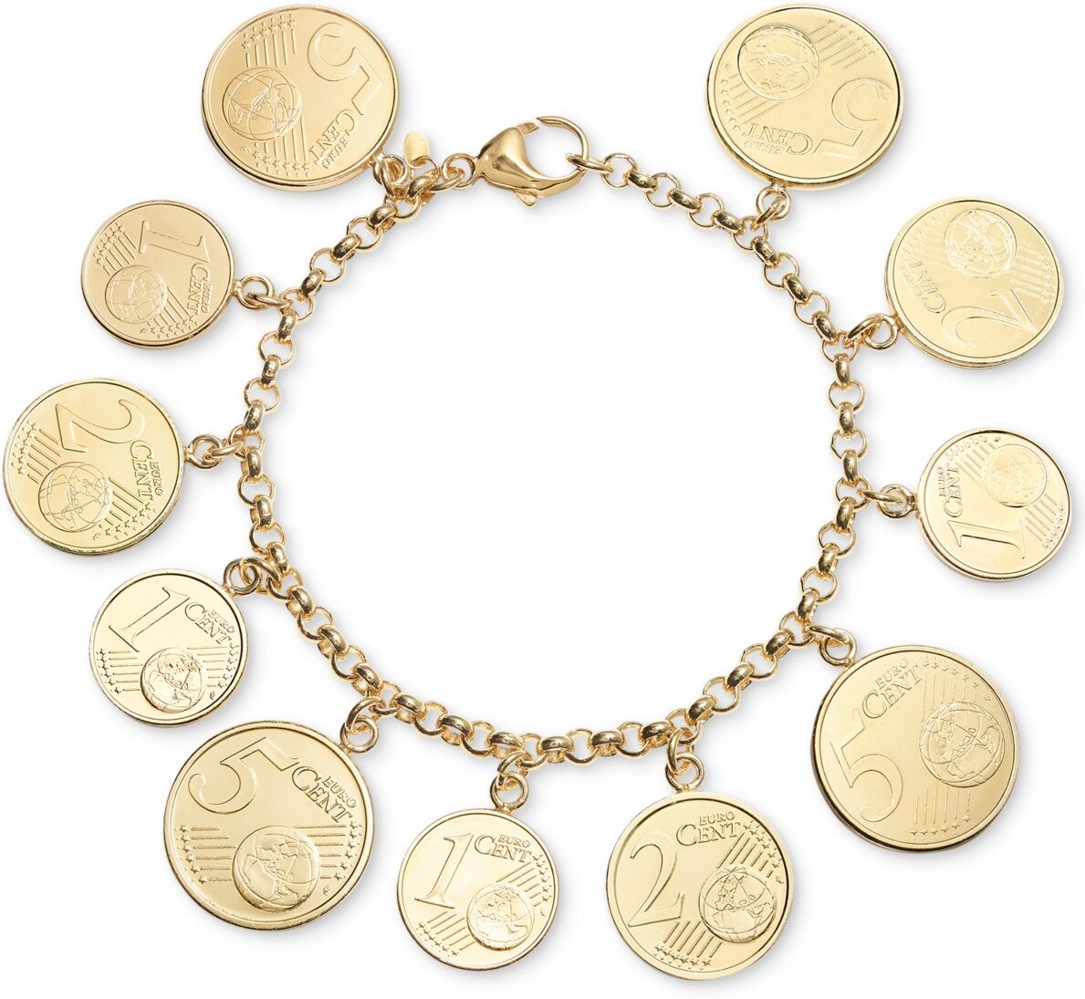 Italian Gold Euro Coin Charm Bracelet in 14k Gold Vermeil