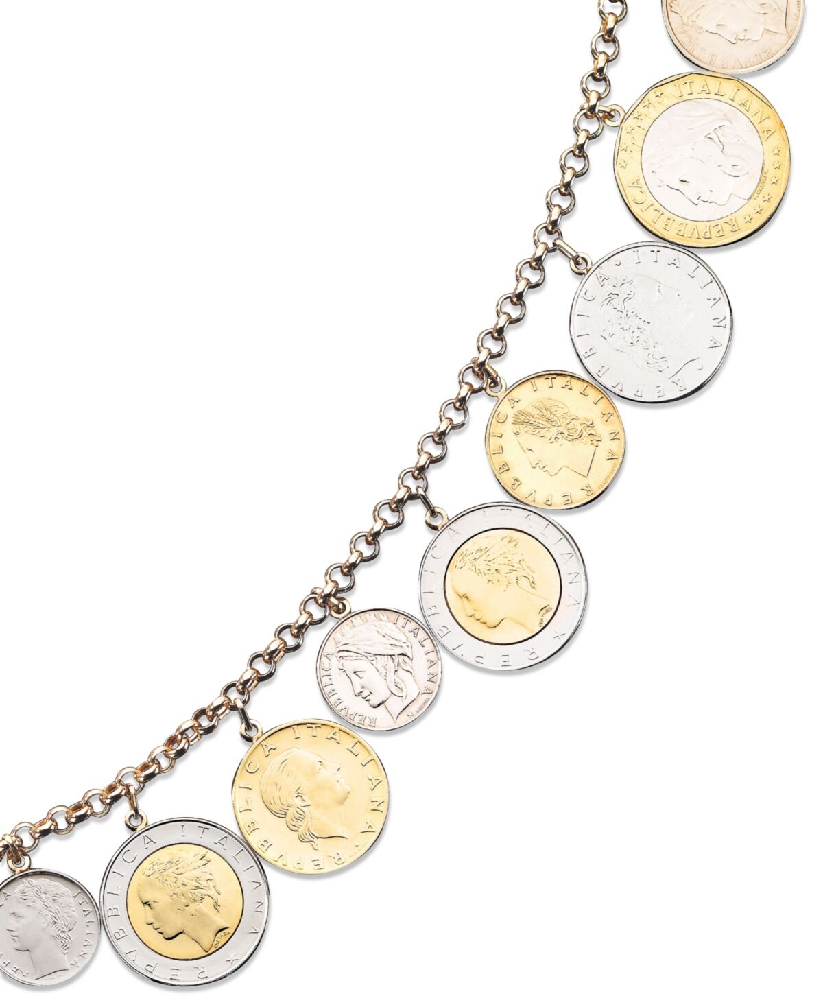 Italian Gold Vermeil Bracelet, Lira Coins Charm Bracelet
