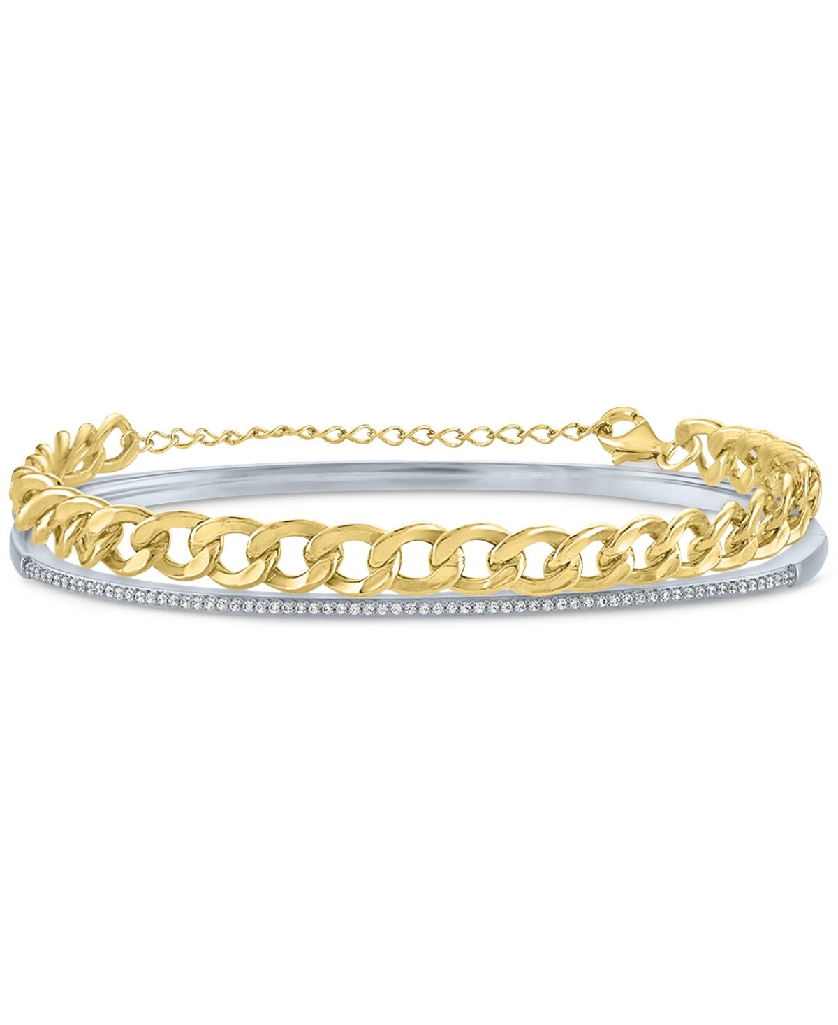 Macy's 2-Pc. Set Diamond Bangle Bracelet (1/5 ct. t.w.) & Curb Link Chain Bracelet in Sterling Silver & 14k Gold-Plate - Sterling Silver  Gold-Plated Sterlin