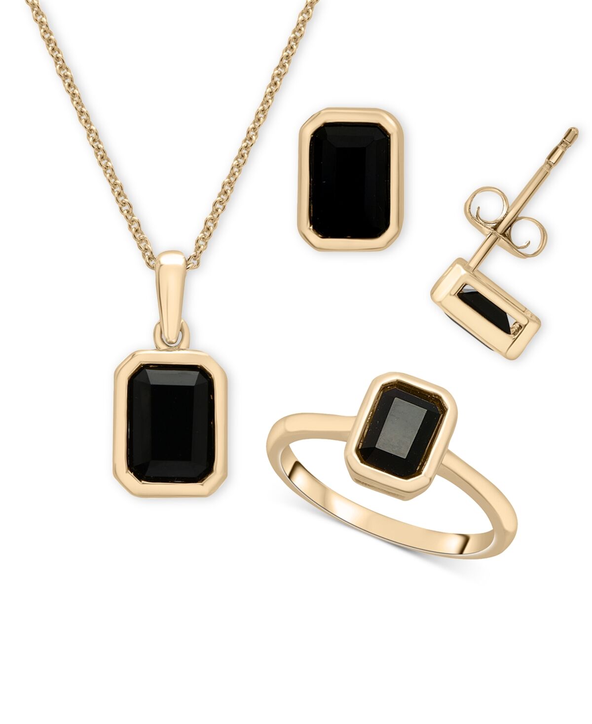 Macy's 3-Pc. Set Onyx Octagon Pendant Necklace, Ring & Stud Earrings in 14k Gold-Plated Sterling Silver - Onyx