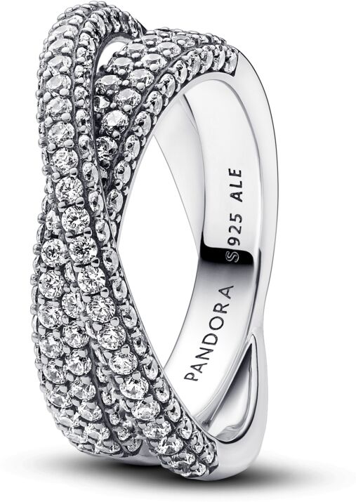 Pandora Timeless Sterling Silver Pave Crossover Dual Band Ring - Clear