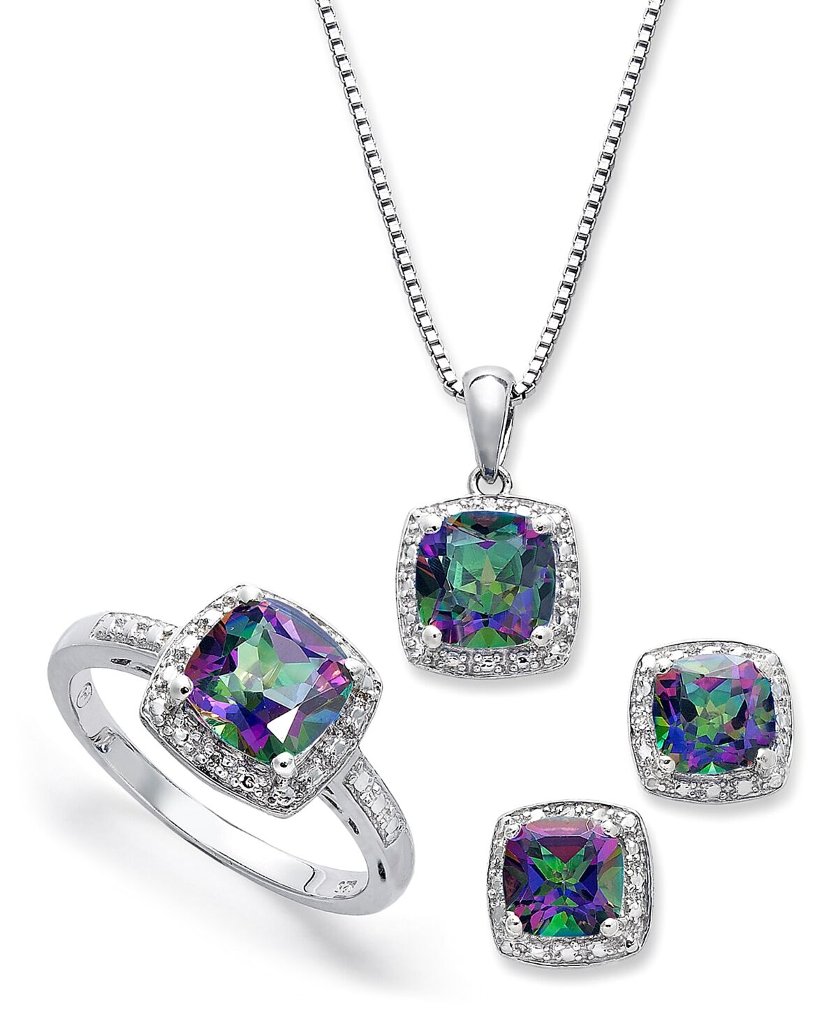Macy's Sterling Silver Jewelry Set, Mystic Topaz (4-3/4 ct. t.w.) and Diamond Accent Necklace, Earrings and Ring Set - Mystic Topaz