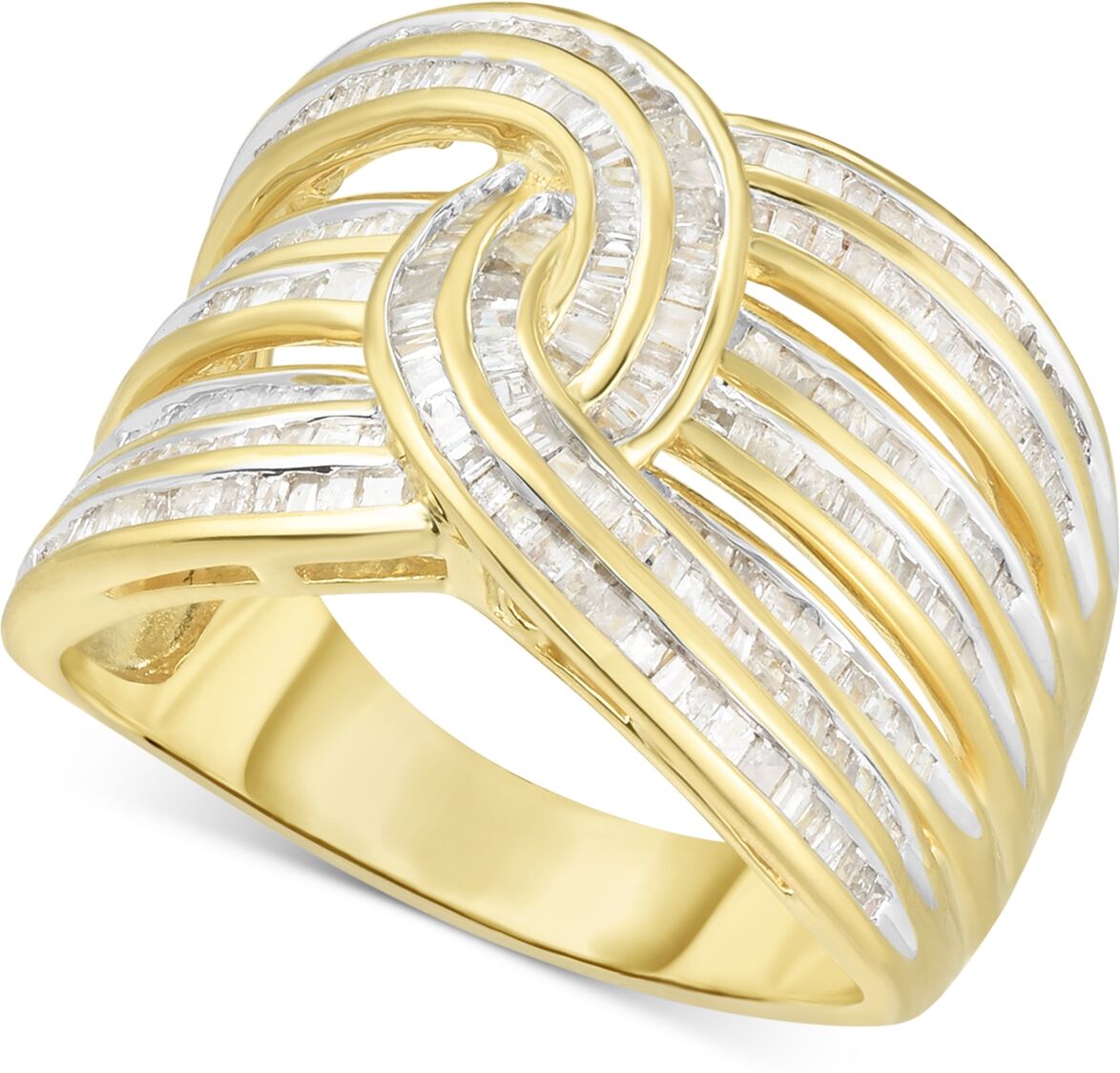 Macy's Diamond Baguette Interwoven Statement Ring (1 ct. t.w.) in Rose Gold-Plated Sterling Silver (Also available in Gold-Plated Silver) - Yellow Gold/Silve