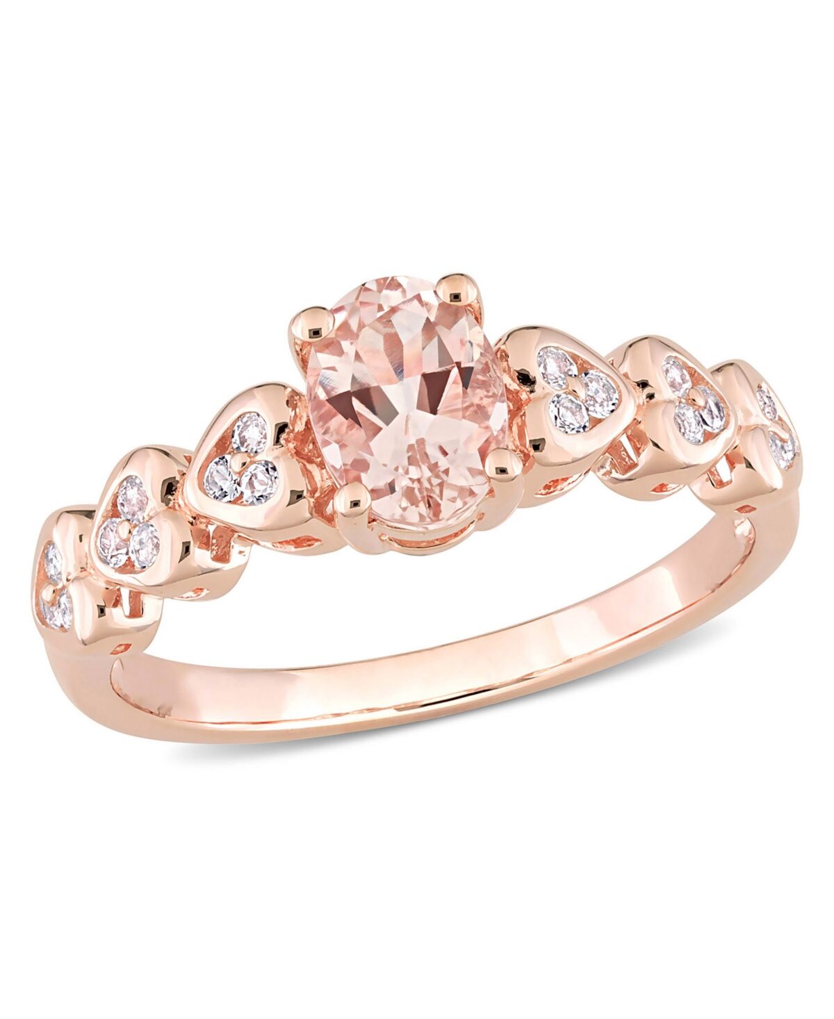 Macy's Morganite (3/4 ct. t.w.) and White Topaz (1/6 ct. t.w.) Rose Gold Plated Silver, Oval Heart Ring - Morganite