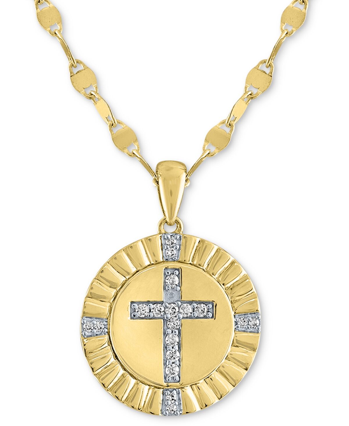 Macy's Diamond Coin Cross Pendant Necklace (1/10 ct. t.w.) in 14k Gold-Plated Sterling Silver, 16