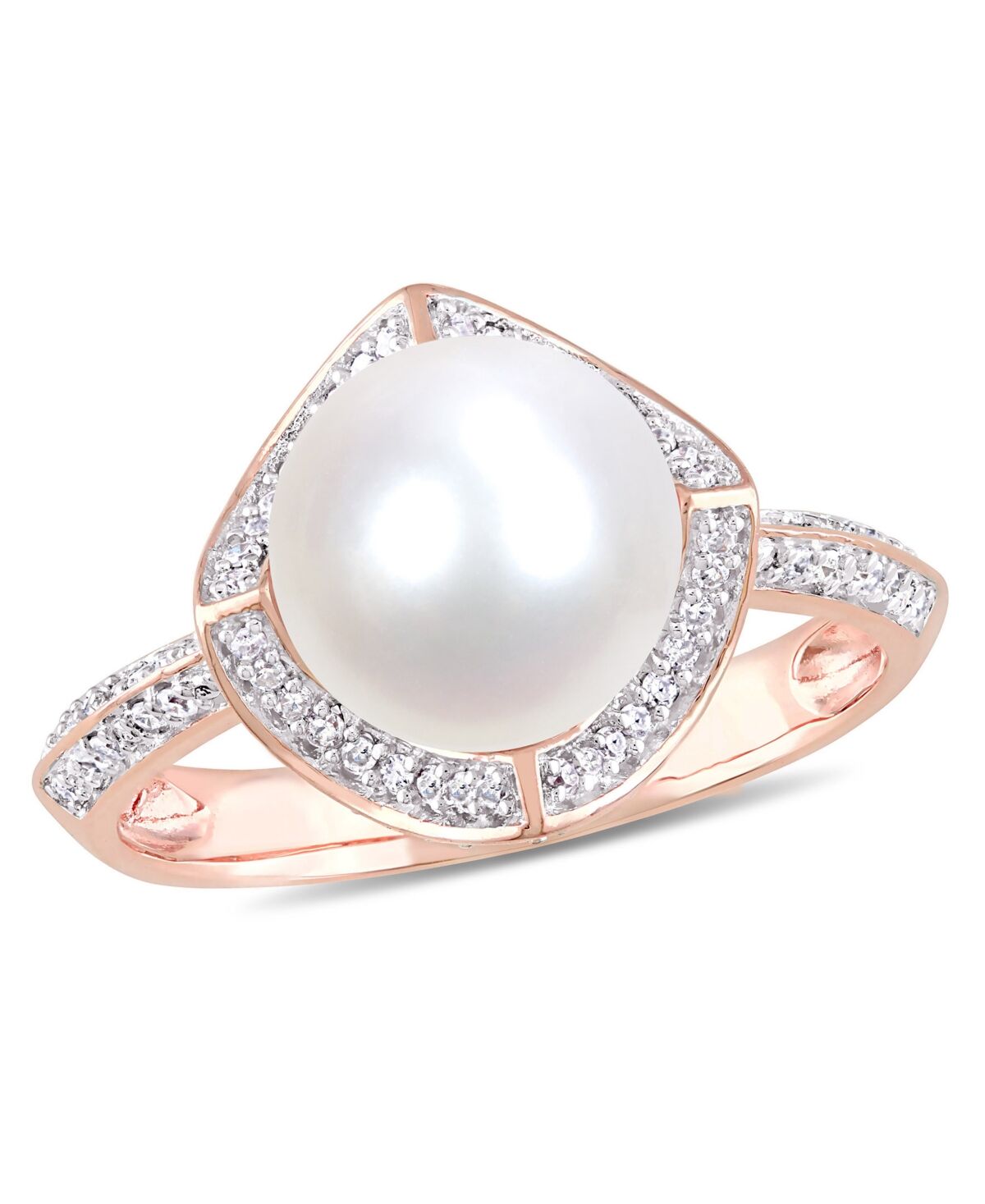 Macy's Freshwater Cultured Pearl (8.5-9mm) and Diamond (1/4 ct. t.w.) Vintage Halo Ring in 10k Rose Gold - Rose